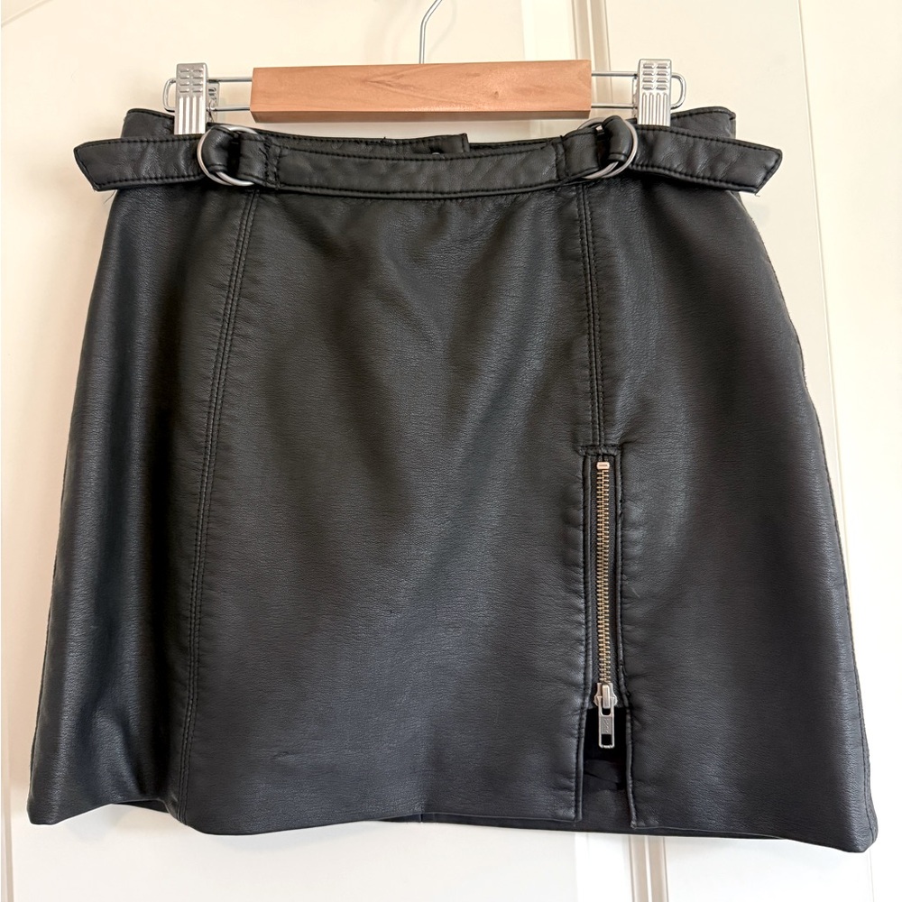 Free People Black Leather Mini Skirt 0
